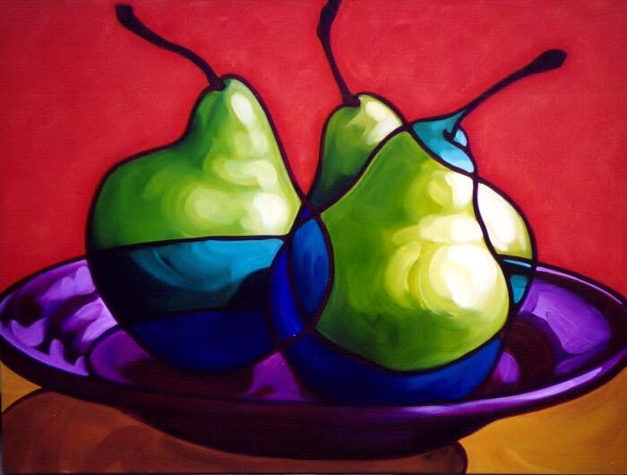 Pears on Purple Plate 48 x 36 Acrylic